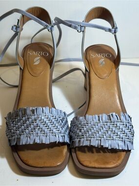 Periwinkle Lavender Sarto Leather Fringe Lace Up Sandals 8.5